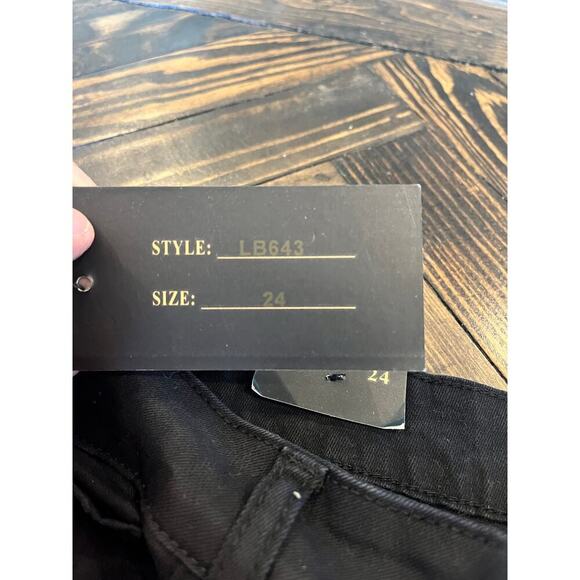 NWT Lucky & Blessed Black Jeans Women 24 Distressed Lace Grunge Goth Coquette - Picture 10 of 10